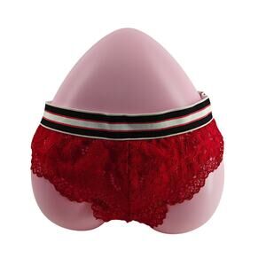 Victoria Secret Body by Red Shiny Lace Thong Panty Wide Stripe Waist Women Large